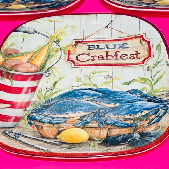 NEW… Set of Three Blue Crabfest Plates, Certified International ~ Kate McRostie - Picture 2 of 13